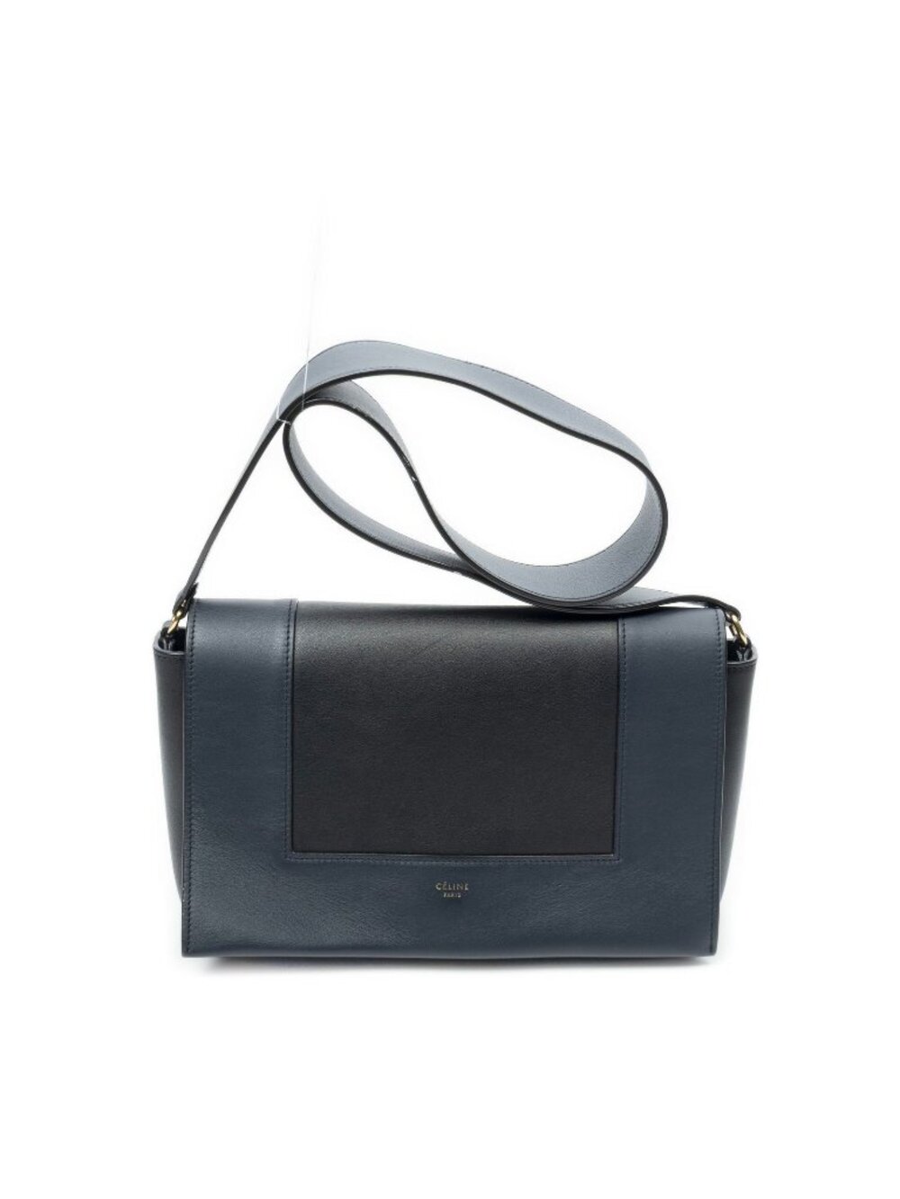 Celine Medium Frame Cross Belt Bag Black Navy Calfskin Leather